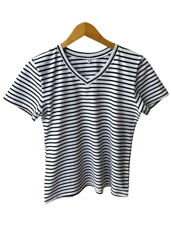 Remera Rayada Algodón Escote V - Imagen 2