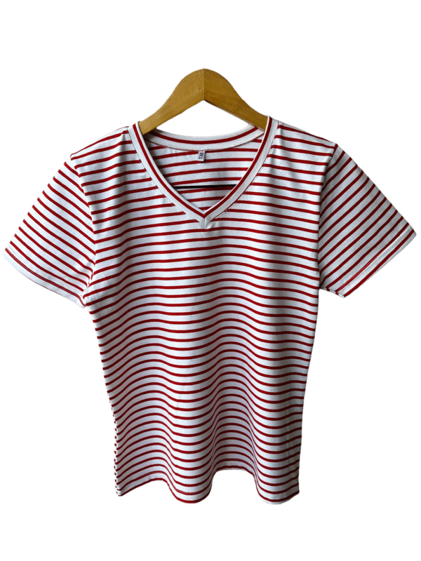 Remera Rayada Algodón Escote V - Imagen 4