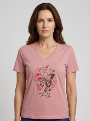 Remera Algodón Escote V Mariposa